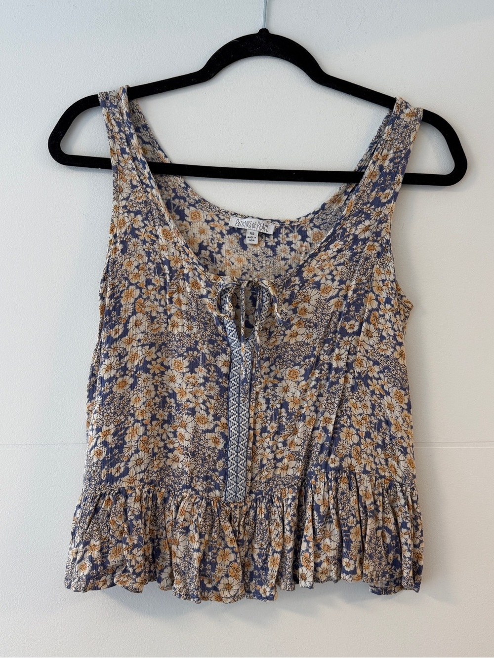 Patrons of Peace Floral Ruffle Peplum Tie Front Tank Top XS